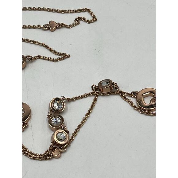 Kate Spade Spot The Spade Long Rose Gold Bezel Crystal Spade Station Necklace - Picture 8 of 10